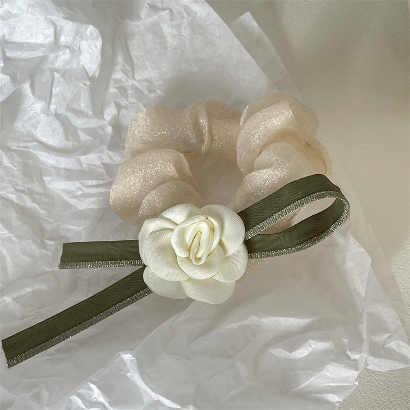 发圈扎头绳女韩国网红扎马尾橡皮筋扎头发绳女士头花发饰 米白色花朵