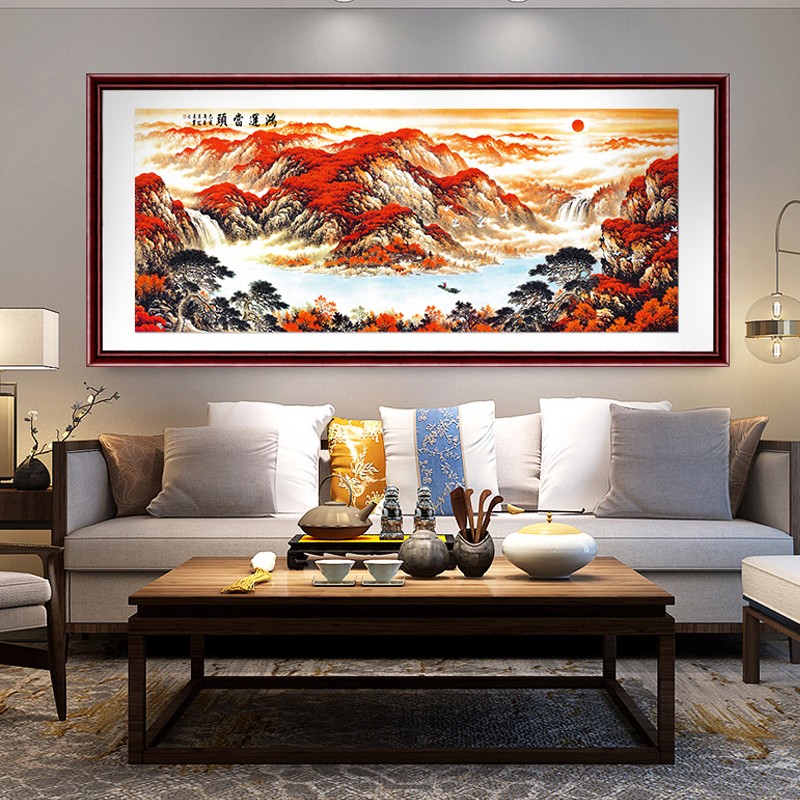 祺匠屋 鸿运当头国画山水画办公室挂画老板桌沙发背景墙装饰画中式