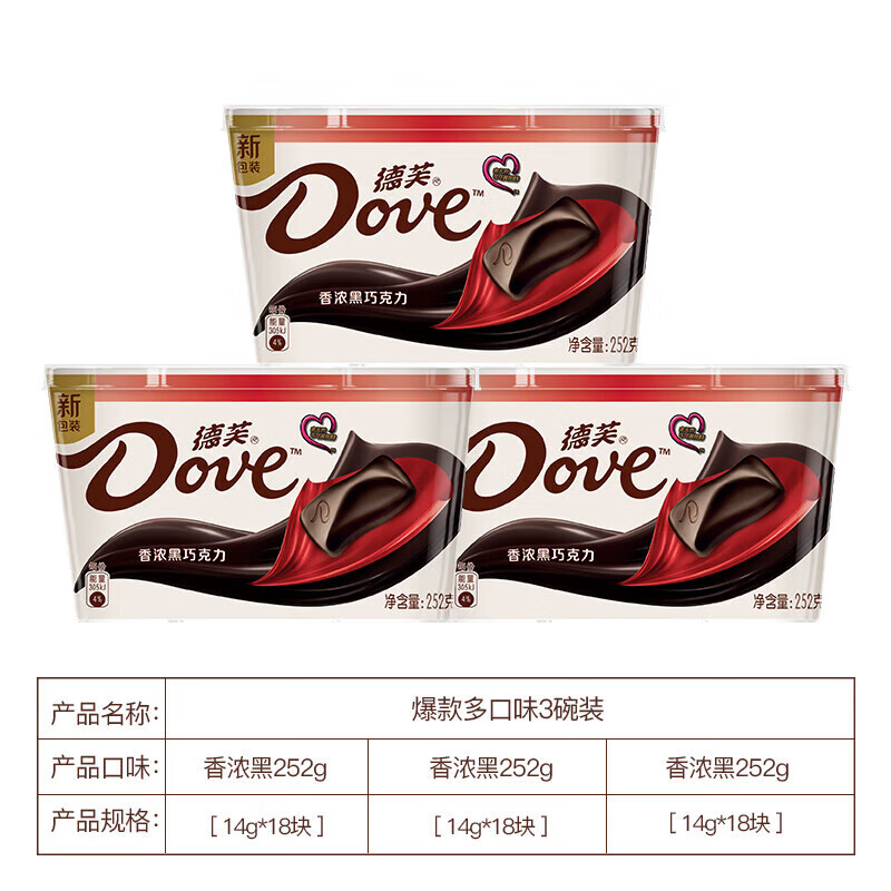 德芙巧克力 袋装 香浓黑巧 756g (252g*3碗)