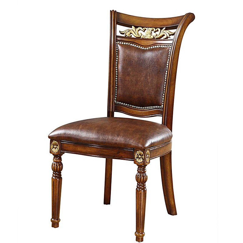 雅尔菲美式餐椅皮艺餐椅实木餐椅平椅圆桌配套环保皮餐椅 餐椅
