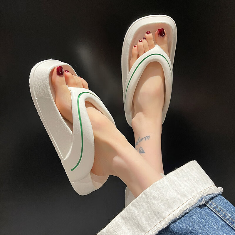 珺画厚底人字拖女夏季简约纯色拖鞋外穿时尚韩版防滑夹脚海边沙滩鞋