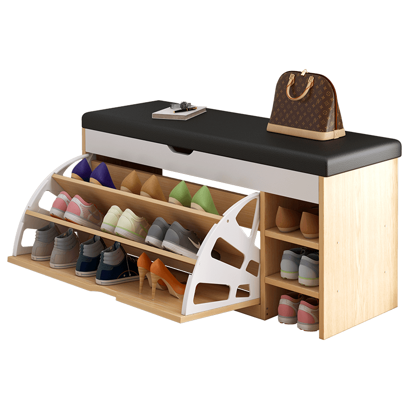 UCU 鞋柜换鞋凳家用门口软包坐垫进门可坐穿鞋凳一体多功能入户翻斗鞋柜架 田园橡木色 80*30*51cm 款式一