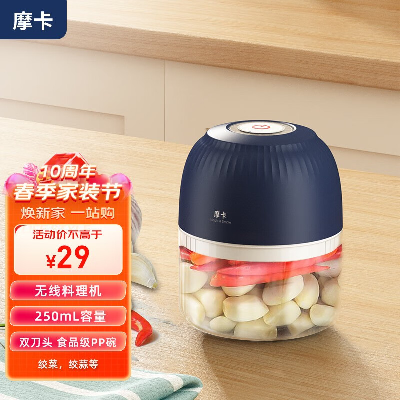 摩卡 绞肉机家用无线捣蒜器电动迷你搅蒜器小型宝宝婴儿辅食机料理机打蒜泥蒜蓉神器绞菜碎肉绞搅拌机 便携250mlPP碗无线搅蒜机