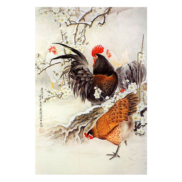 梦倾城公鸡图挂画吉祥图开运画壁画墙贴画玄关走廊过道 相纸-厚实不带