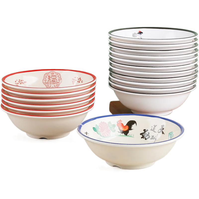 摩洛森密胺碗商用塑料碗早餐店粥碗餛飩稀飯豆?jié){豆腐腦專用碗仿瓷反口碗 8英寸[公雞] 十個(gè)裝