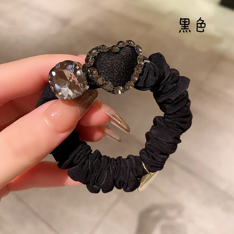 左歐（Zuoou）水鉆發(fā)圈愛心鑲鉆精致韓國高檔高彈力扎頭發(fā)小腸頭繩發(fā)繩皮筋女 愛心水鉆黑色