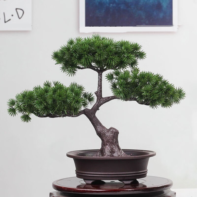 绿秀仿真花假花盆栽仿真迎客松盆景绿色植物松树小盆景家居客厅装饰花桌面摆件 双层 原色 迎客松 虎窝购