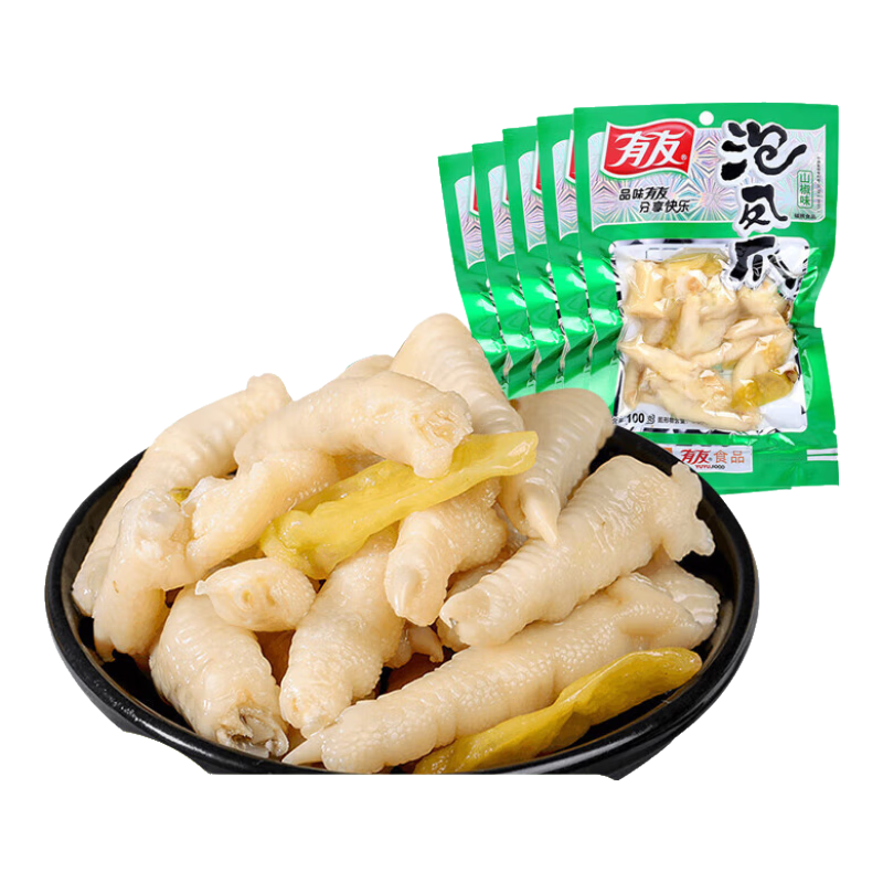 有友 泡椒凤爪 山椒味100g*5 分享装 追剧必备休闲零食小吃 