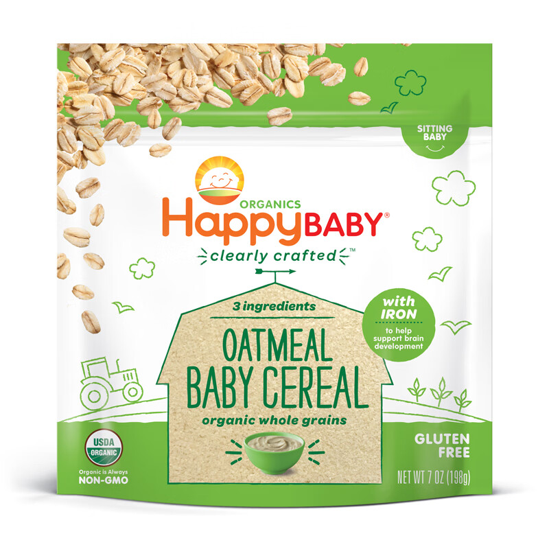 禧贝HappyBABY 米粉婴幼儿米糊 宝宝有机辅食 高铁 袋装燕麦粉 198g 美国进口 6月以上