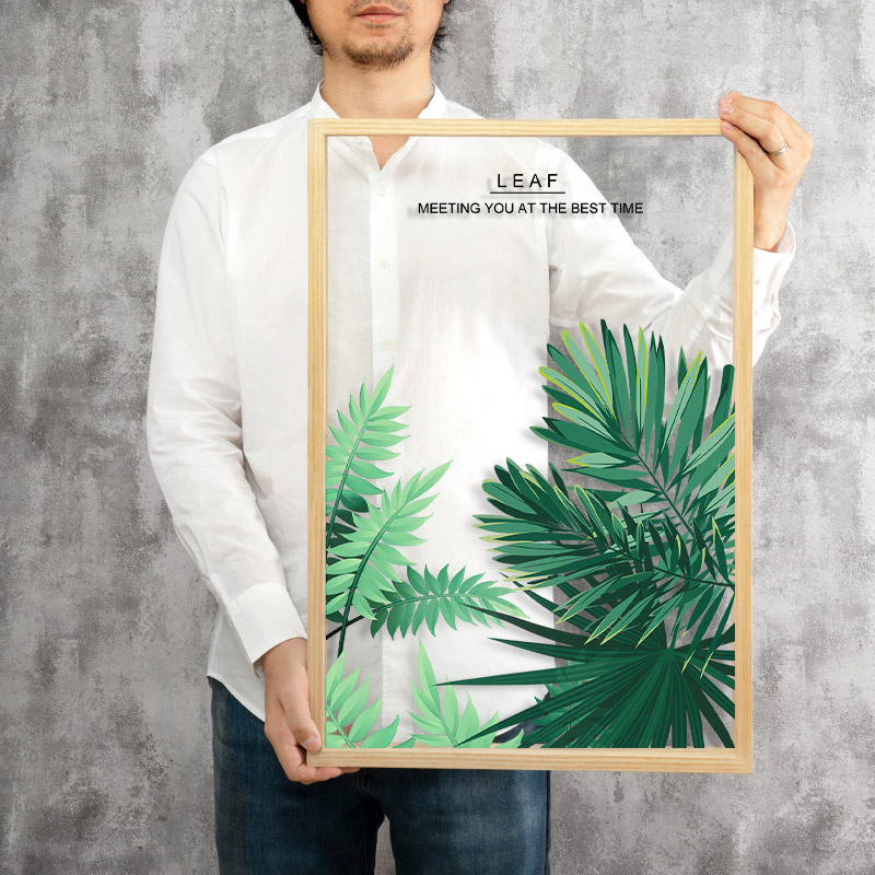起貝 北歐客廳小清新綠色植物透明畫臥室床頭裝飾畫掛畫 人間草木(實(shí)木色框) 43x63厘米(2.5厘米厚)