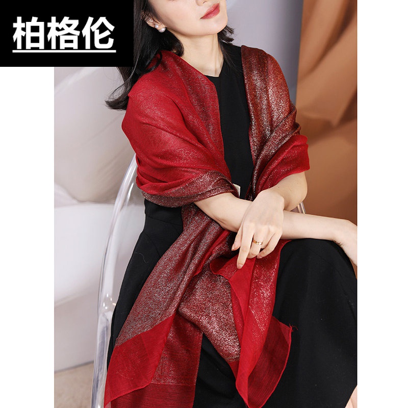 红色丝巾女配旗袍披肩妈妈婚礼婚宴礼服外搭高端喜婆婆夏季的高贵 酒