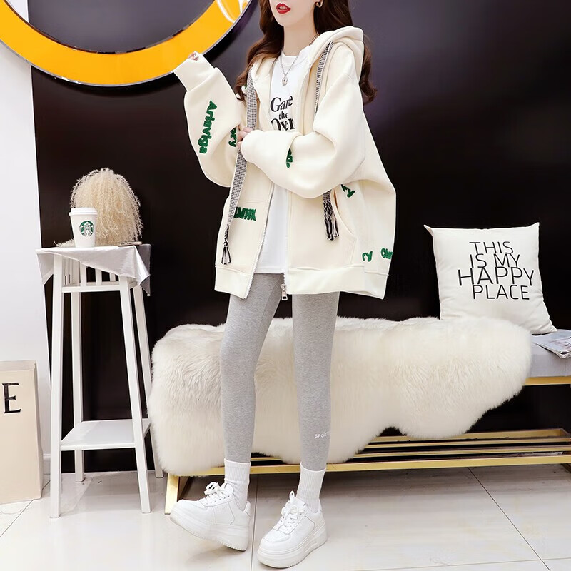 芊芊娘子春秋薄款连帽卫衣外套女2023新款春秋时尚洋气宽松设计感开衫