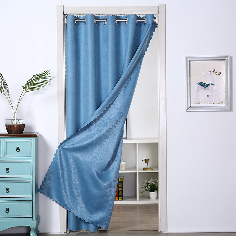 爱巢鸟 布艺门帘隔断帘免打孔空调帘卧室厨房卫生间家用挂帘遮挡帘子 天蓝色(打孔式)  帘宽120*高180cm/配杆55-75cm