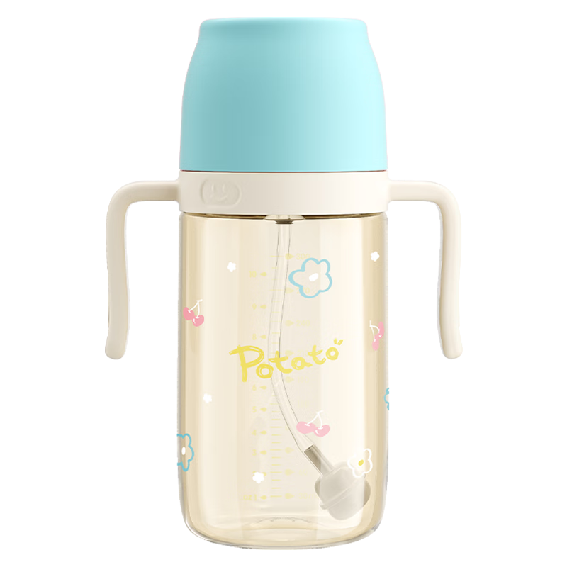 小土豆（potato）吸管奶瓶PPSU嬰兒奶瓶6個(gè)月以上大寶寶帶重力球奶嘴300ml 清水藍(lán)