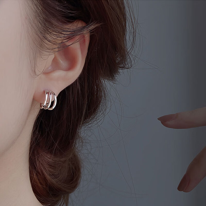 永红旺三层圈圈耳钉女2023年新款潮简约免摘耳环小巧感耳饰 三层c型