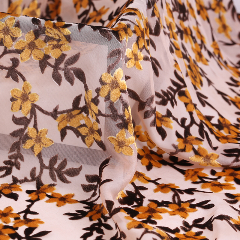 贝兰蓓儿春夏新款 烂花真丝绒面料丝绸服装旗袍礼服布料烧花烂花绒