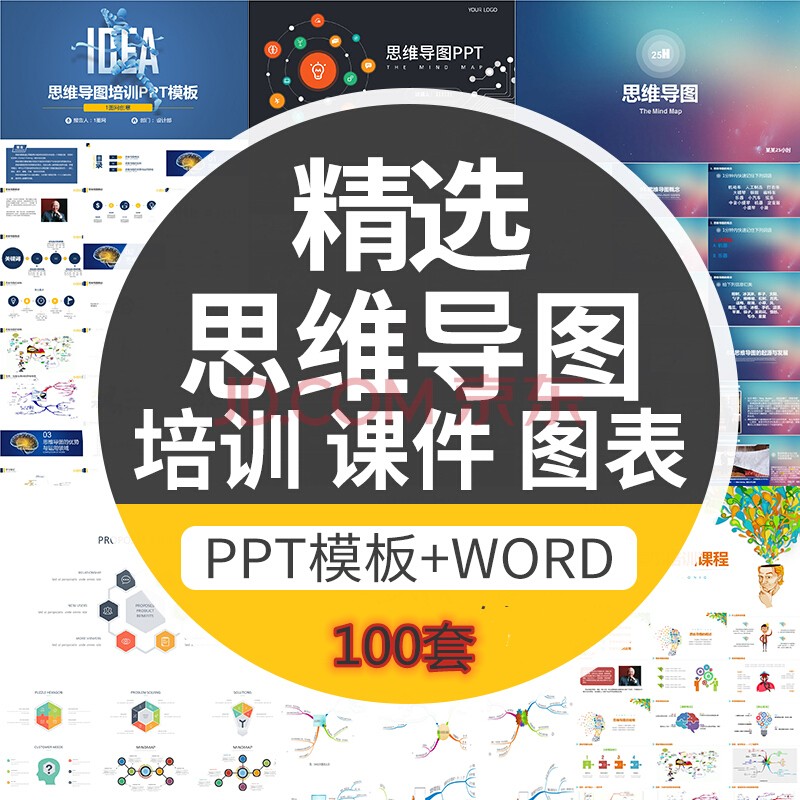 思维导图培训课程ppt模板多边形图表信息可视化头脑