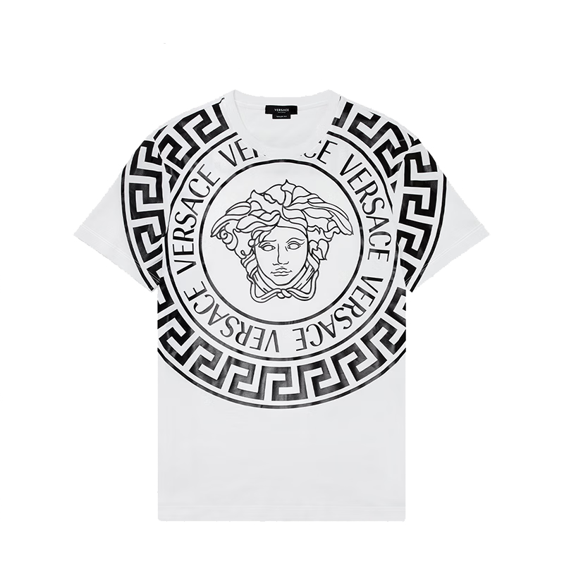 范思哲（VERSACE） 奢侈品男装美杜莎回形纹T恤短袖白色+黑色L 新年礼物 1440元