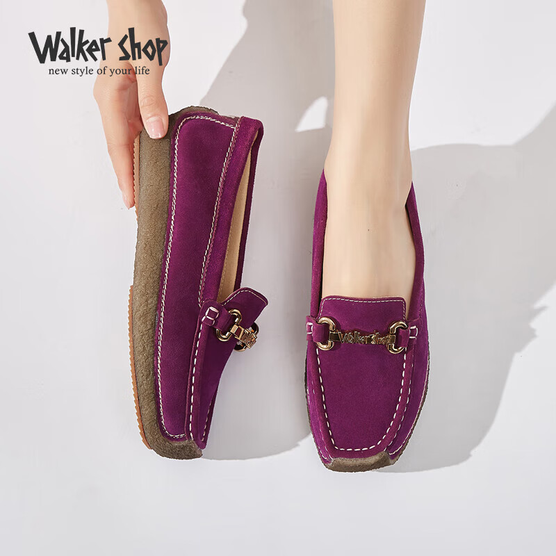 奥卡索 walker shop 女鞋平底孕妇单鞋磨砂牛皮蜗牛鞋舒适妈妈休闲