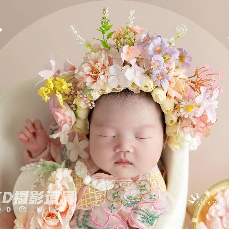百天寶寶衣服拍照道具新生兒攝影簪花主題滿(mǎn)月照百日節(jié)慶用品套裝 簪花頭飾 新生兒