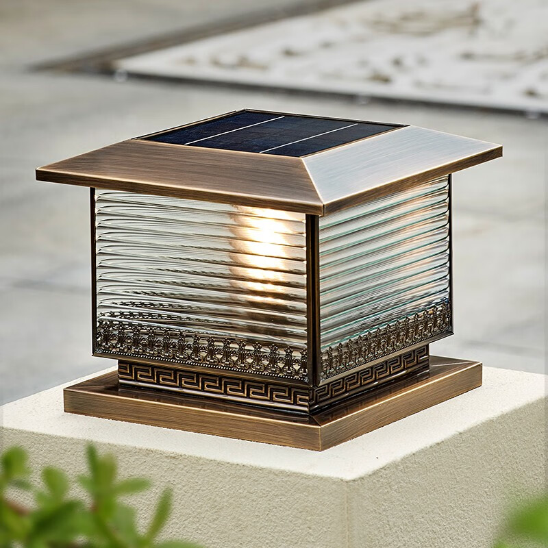 如朵全铜太阳能柱头灯别墅户外防水庭院花园大门灯中式门柱围墙柱子灯