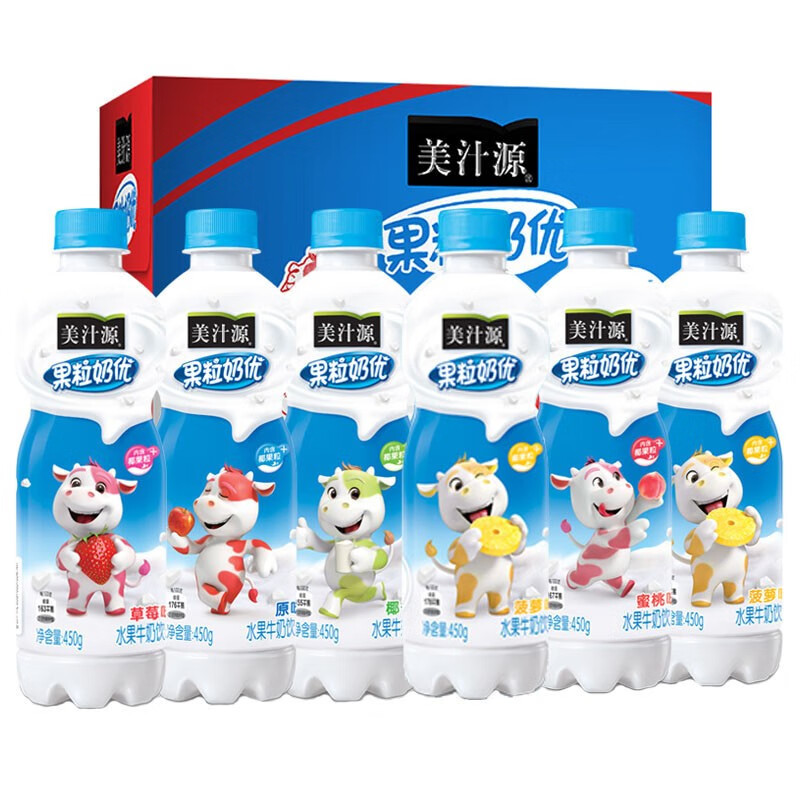 可口可乐 美汁源果粒奶优450g瓶装水果牛奶饮料休闲聚会节日果味饮品