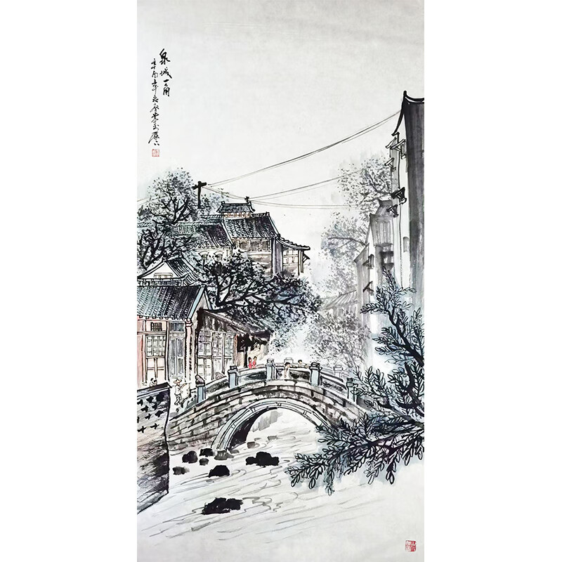 山东画院山水画研究会会长 张登堂【泉城一角】 四尺138*69cm