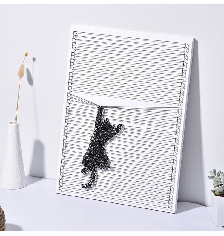 绕线画立体装饰弦丝画策划礼物制作业材料包 调皮猫款 有钉孔 有教程