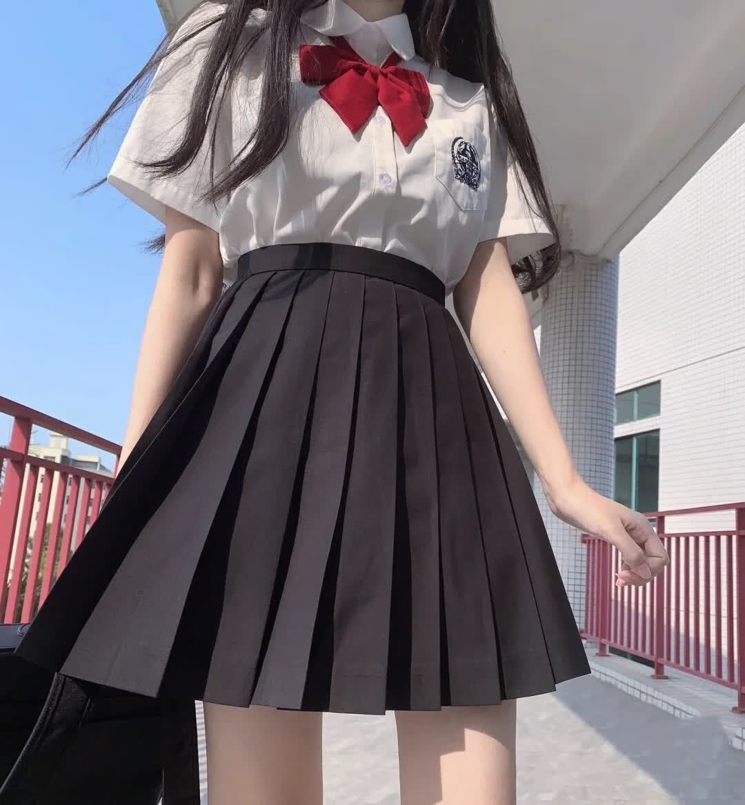水之宣学院风jk制服裙百褶裙正版纯色女黑灰色半身裙短裙基础款绀色