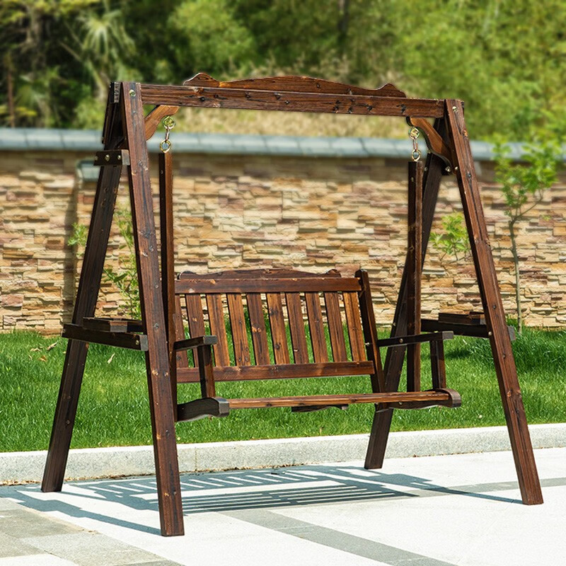 秋千户外庭院实木摇篮椅阳台吊椅室外双人吊床防腐木千秋 碳化色