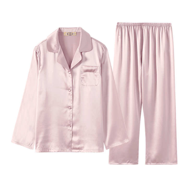 美標(biāo)（MEIBIAO）送愛人真絲睡衣女春夏玻尿酸美膚緞100%桑蠶絲綢長袖可外穿家居服 玫瑰煙粉（玻尿酸美膚緞） L (165/88A)