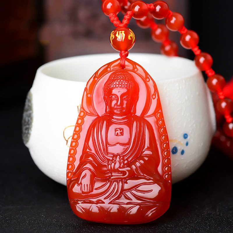 慈灵阁红玛瑙阿弥陀佛菩萨吊坠生肖属狗猪本命佛男女项链护身符挂件
