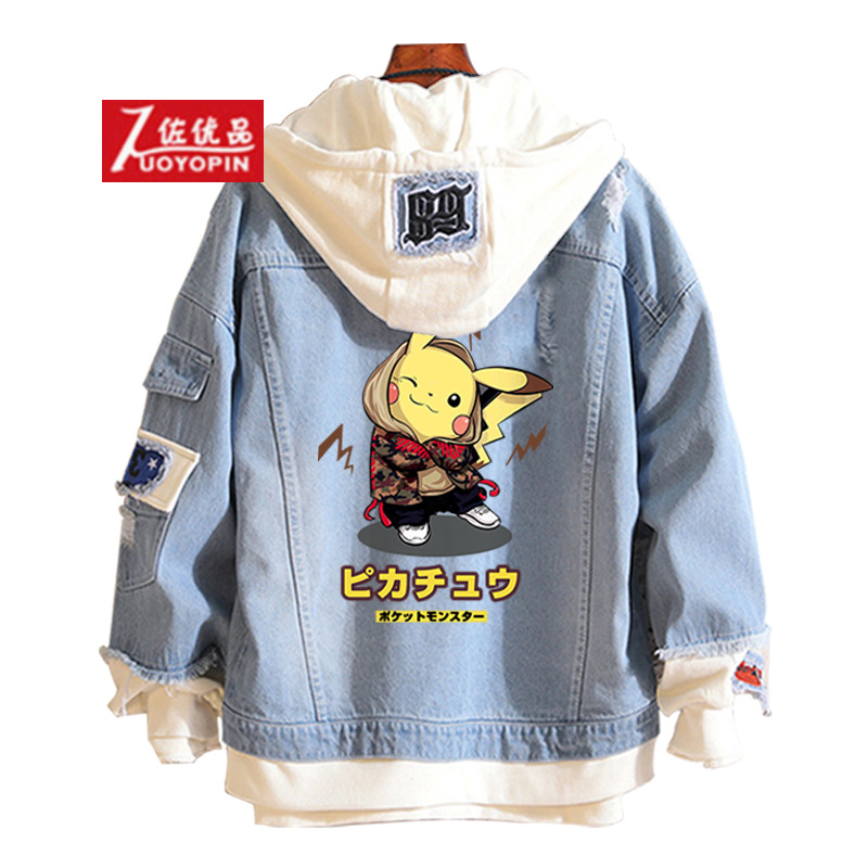 外穿潮款宽松韩版潮流假两件动漫情侣男女上衣褂子 c06跳舞皮卡丘 s