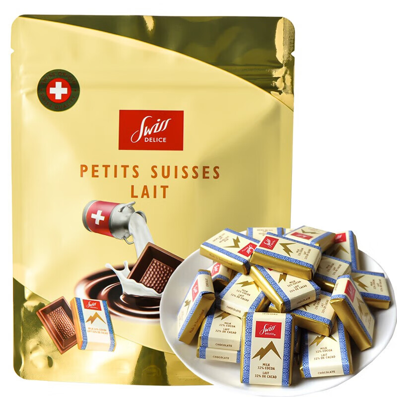 妮诗巧克力牛奶巧克力swiss delice 32%可可牛奶巧克力进口瑞士巧克力
