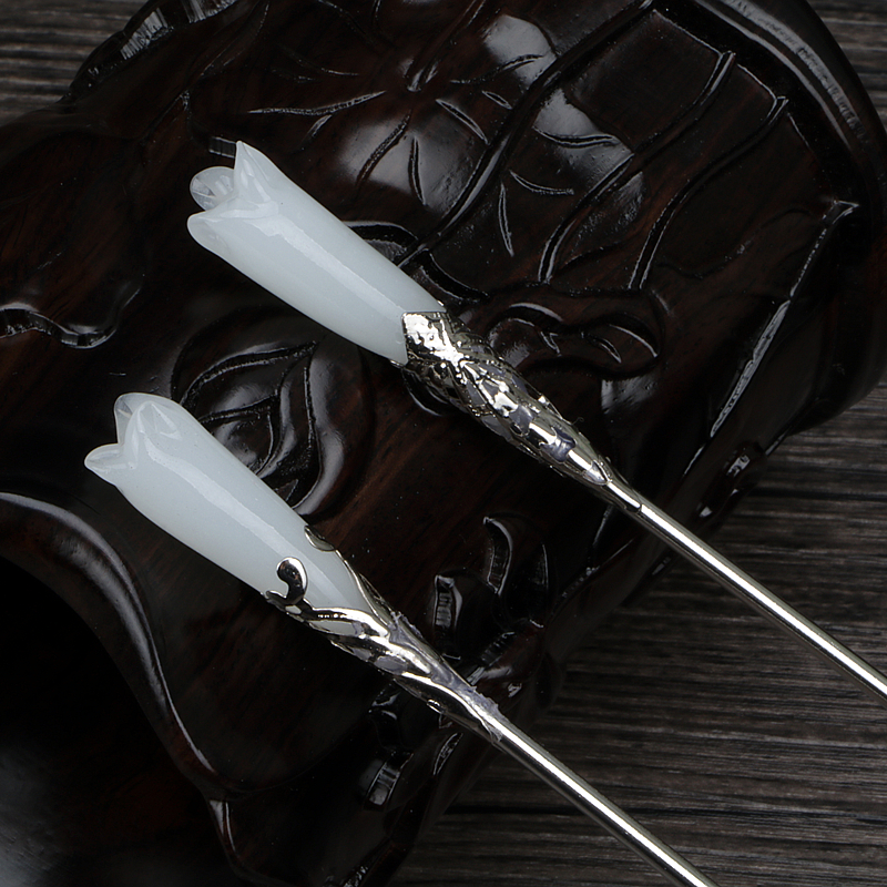 宸琉璃木兰花发钗白簪子汉服玉兰发簪宫廷步摇古装发饰发夹流苏 白色