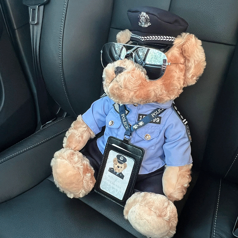 好沐音(haomuyin)可爱交警小熊骑铁小熊警官警察玩偶公仔泰迪熊骑行服