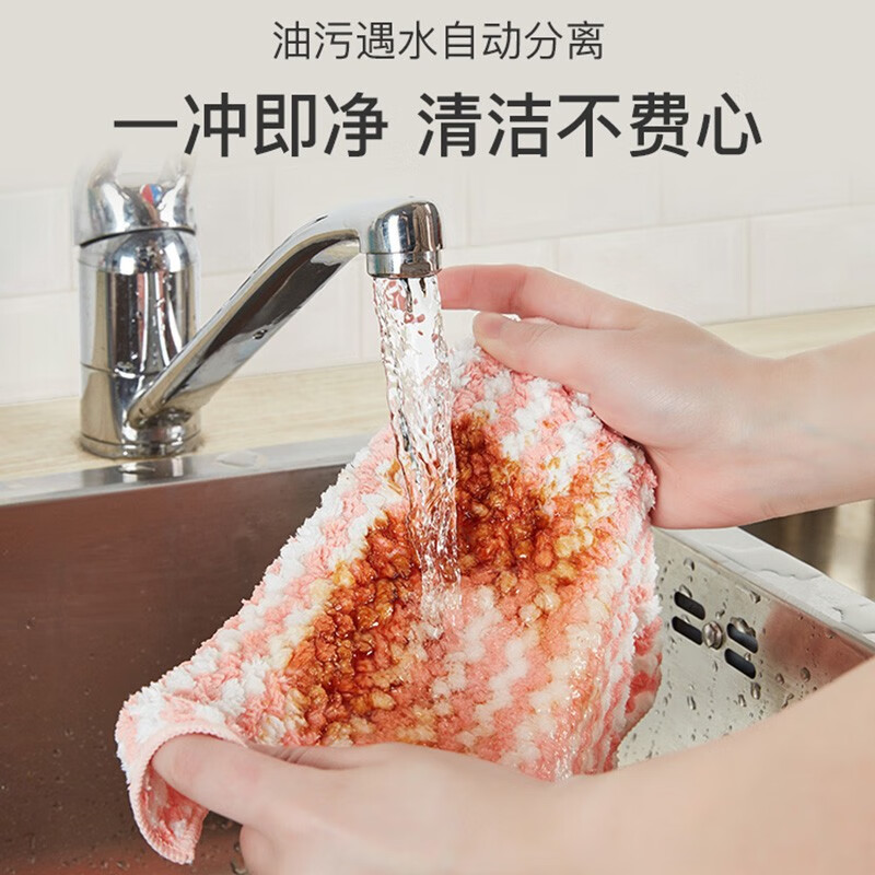 小熊一家(BEARFAMILY)厨房抹布珊瑚绒不易掉毛不易沾油洗碗布吸水清洁布加厚吸水抹布 5条装-25*25cm(颜色随机)