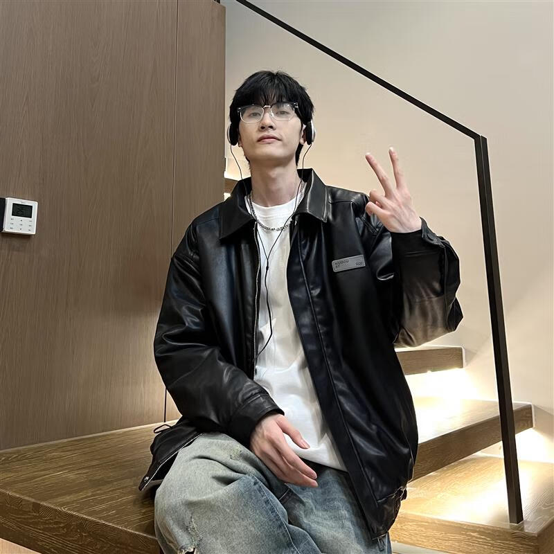 kledboy林社长2023冬装新款加厚加棉棉衣翻领皮棉衣宽松美式情侣皮