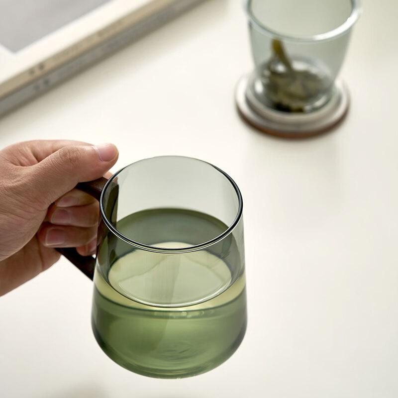 全度玻璃杯泡茶杯办公室茶水分离杯子带把手过滤木盖茶具男女士红