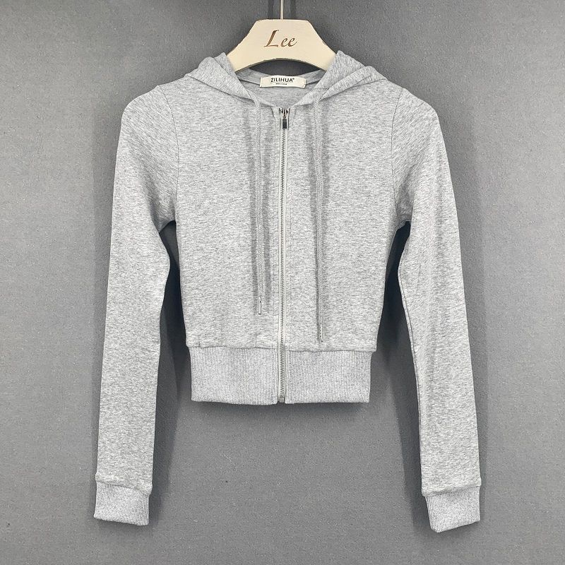 女生显瘦夏季薄款雪纺短袖t恤衫韩风小姐姐超紧身显胸大拉链薄款 灰色