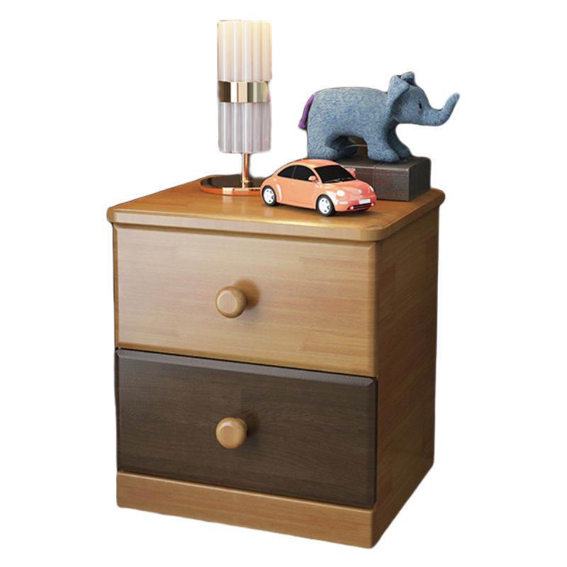优可佑客 全实木床头柜北欧橡木储物柜现代简约卧室床边小柜子 白蜡木色双抽床头柜 木+棕色床头柜
