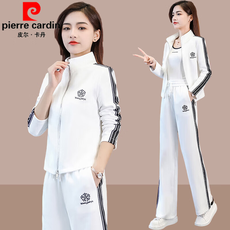 运动服套装女士春秋季新款时尚洋气时髦卫衣阔腿卫裤两件套女 白色 m