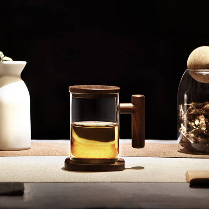 木笙玩物 耐热玻璃杯办公室水杯子带把过滤带盖创意泡茶杯茶水分离家用男 木笙杯T型1A【升级版木盖】