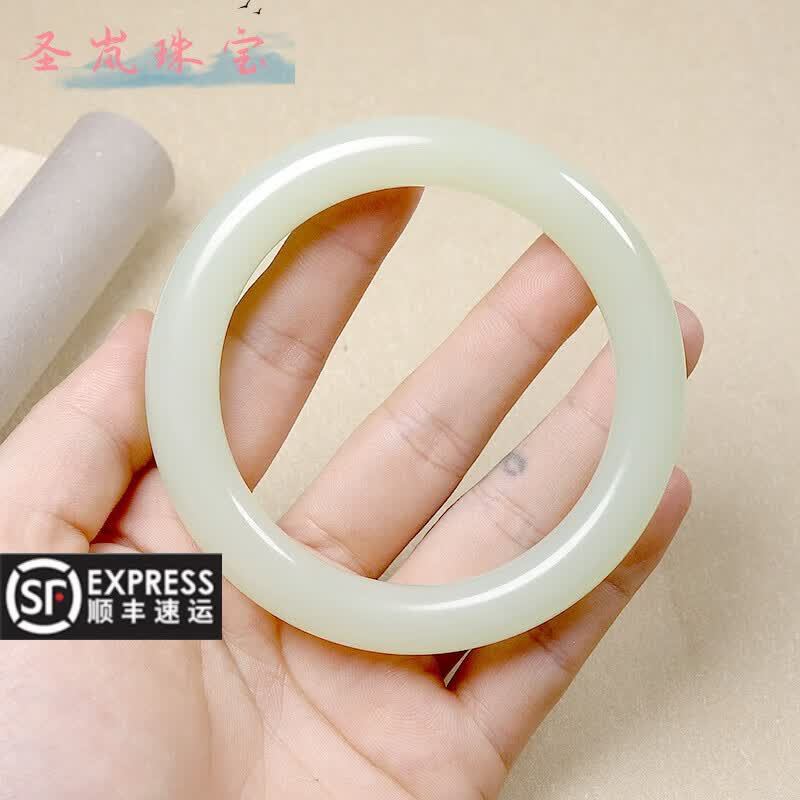圣岚新疆和田玉手镯天-然羊脂玉圆条手镯少女款青白玉细条玉镯带证书 手镯尺寸56mm 京东折扣/优惠券