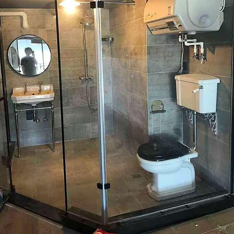 蝶陶（DIETAO）卫浴挂墙陶瓷水箱复古马桶低水箱古典坐便器家用分体地排墙排 银色＋黑色 地排孔距305 300mm