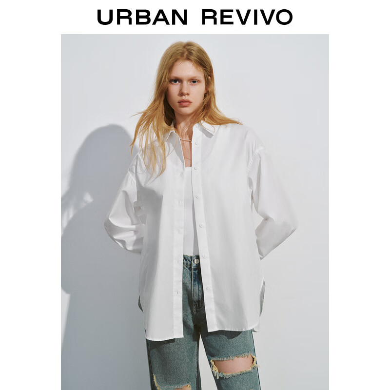 UR2024秋季新款女装简约纯色宽松翻领长袖开襟衬衫UYY240006 本白 M