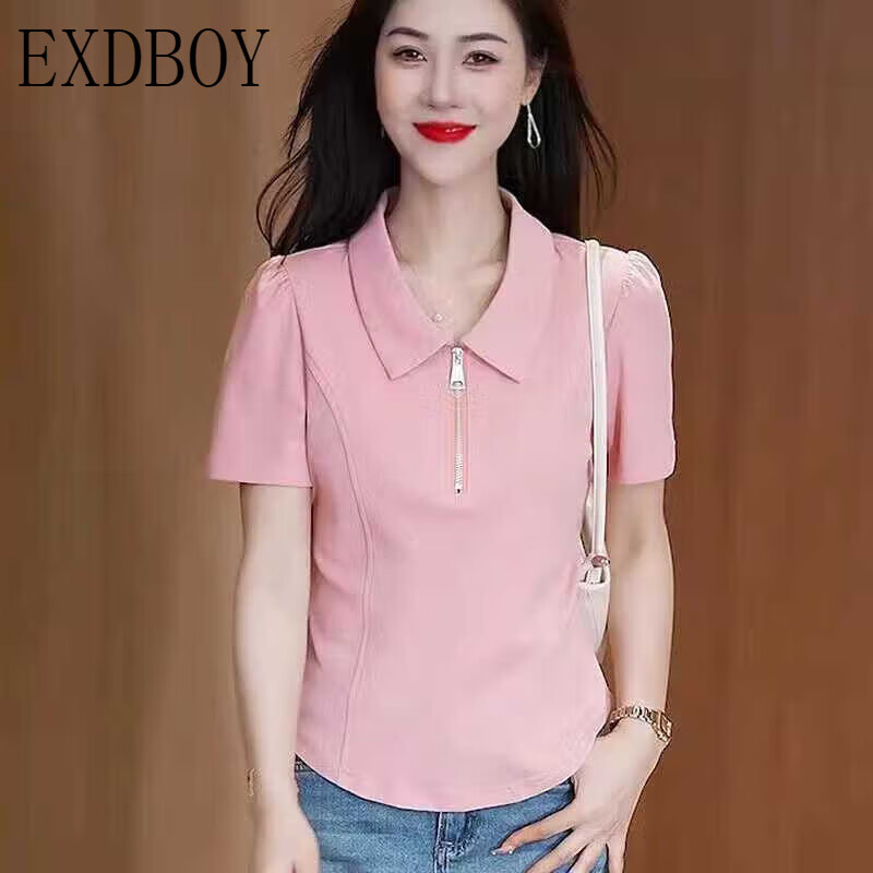exdboy品牌polo衫女士t恤夏季新款时尚翻领短袖韩版修身百搭纯色妈妈
