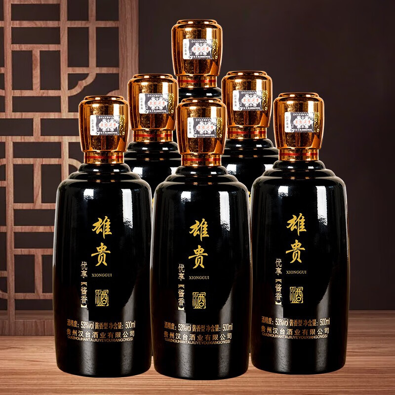 雄贵（XIONGGUI）雄贵酒酱香型白酒贵州茅台镇汉台酒业53度坤沙纯粮食酒高度白酒 53度 3000mL 6瓶 京东折扣/优惠券
