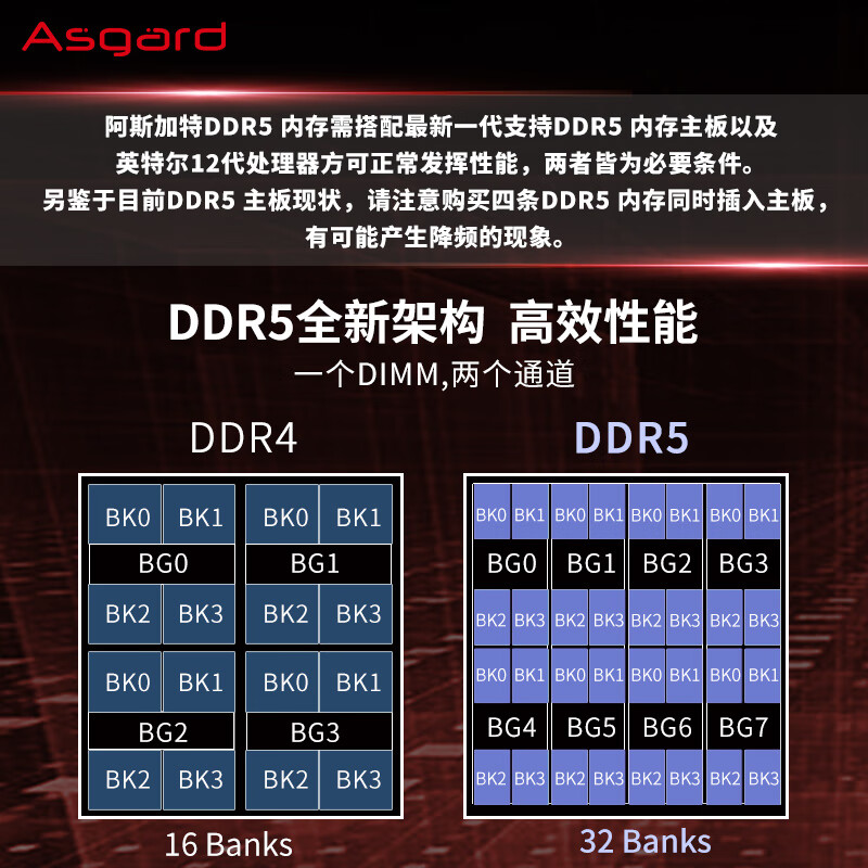 阿斯加特（Asgard）32GB(16Gx2)套 DDR5 6400 台式机内存条 RGB灯条-女武神·瓦尔基里【C32】