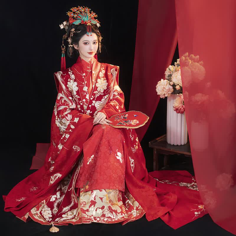 钟灵记凤鸾台 重工刺绣拖尾大袖披风马面裙明制汉服女婚服凤冠霞帔新品 马面裙一件现货3天 L高性价比高么？